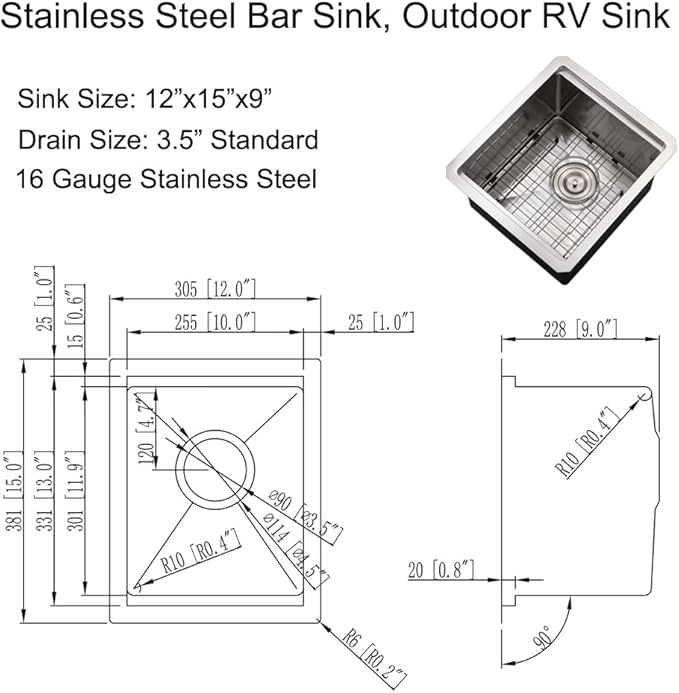 12 Inch Undermount Bar Sink Workstation, BoomHoze 12 x 15 Stainless Steel Wet Bar Kitchen Prep Single Bowl 16 Gauge Small Kitchen Sink with Cutting Board and Assembly