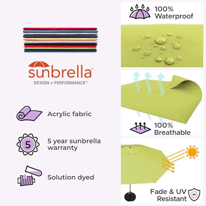 Midtown Umbrellas Led Swilt Sunbrella Umbrella 9 Ft Patio Umbrella With Sunbrella Macaw Acrylic Fabric - Deck Patio Umbrella, Backyard Umbrella, Garden Umbrella & Pool Umbrella - Black Pole