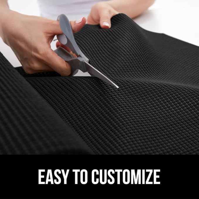 Gorilla Grip powerGRIP Drawer Shelf and Cabinet Liner, Thick Strong Hold, Non-Adhesive Liners Protect Kitchen Cabinets and Cupboard, Bathroom Drawers, Easy Install, Breathable Mat, 17.5" x10', Black