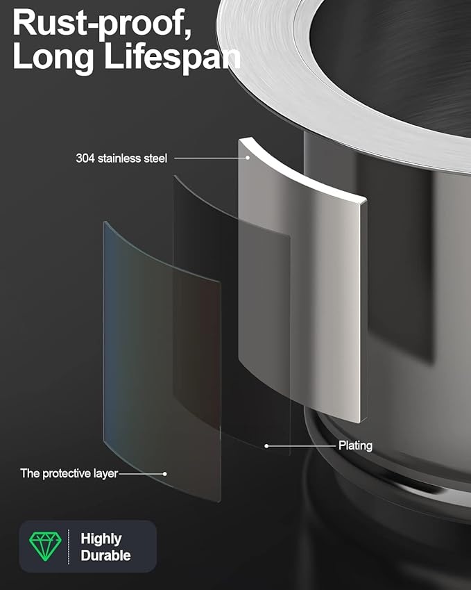 BOTEMY Extended Garbage Disposal Flange Basket Strainer Stopper, Deep 304 Stainless Steel Kitchen Sink Flange for 3-1/2 Inch Standard Sink Drain Hole, Brushed Deep Sink Disposal Stopper