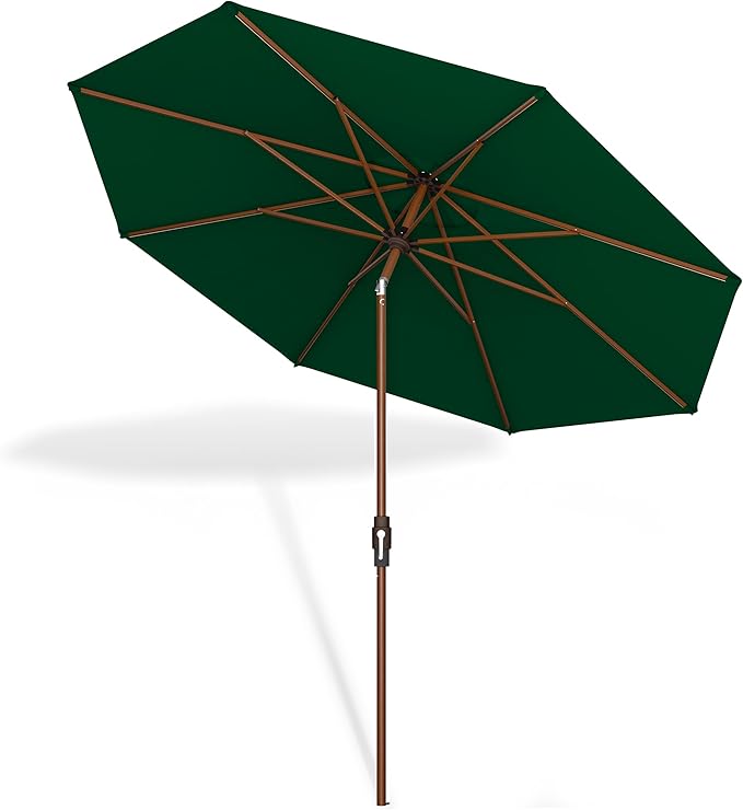 Midtown Umbrellas Sunbrella Umbrella Outdoor Patio Umbrella 2-8 Feet in Forrest Green Acrylic Fabric - Auto-Tilt Aluminum Frame For Backyard Umbrella, Deck Umbrella & Porch Umbrella - Wooden Pole
