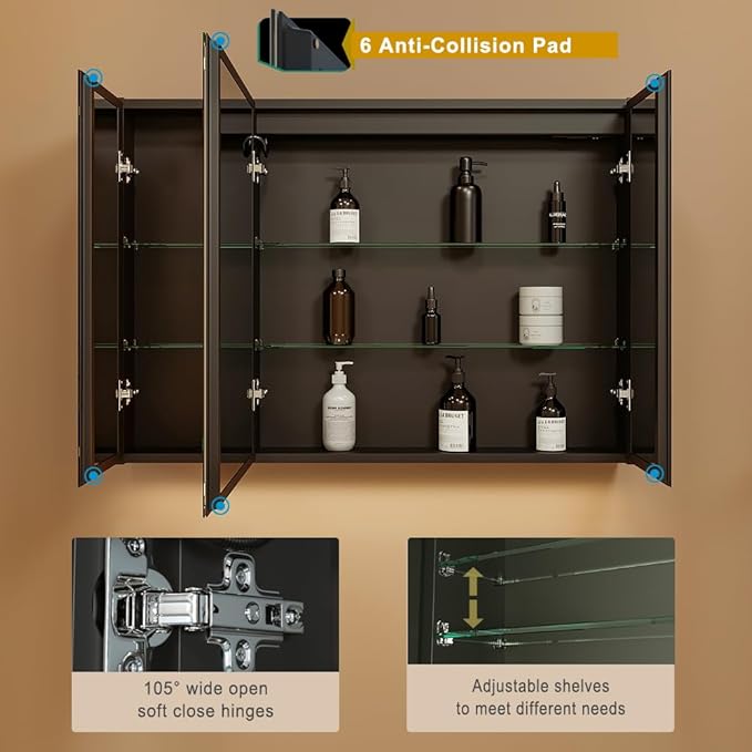 KWW LED Lighted Bathroom Medicine Cabinet with Sockets & USBs, Defogger, Dimmable, 3 Color Light Makeup Mirror, Easy to Install, Wall Mounted Cabinet (40 * 28)