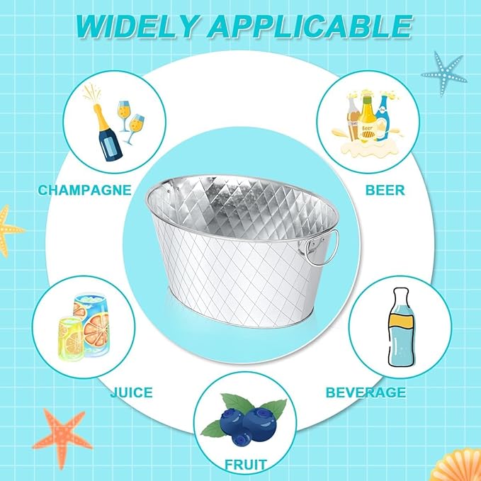 Galvanized Tub 3.5 Gallon Metal Beverage Ice Buckets for Parties Wine Drink Beer Champagne Vintage Tin Large Buckets for Cocktail Mimosa Bar Supplies