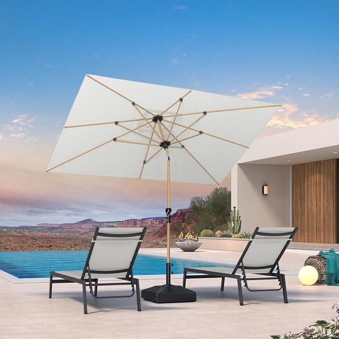 PURPLE LEAF 6' x 9' Market Umbrella Outdoor Table Umbrella Aluminum Patio Umbrella with Push Button Tilt & 8 Sturdy Ribs and Crank Rectangular Sun Umbrella for Pool Backyard Beach, Cream
