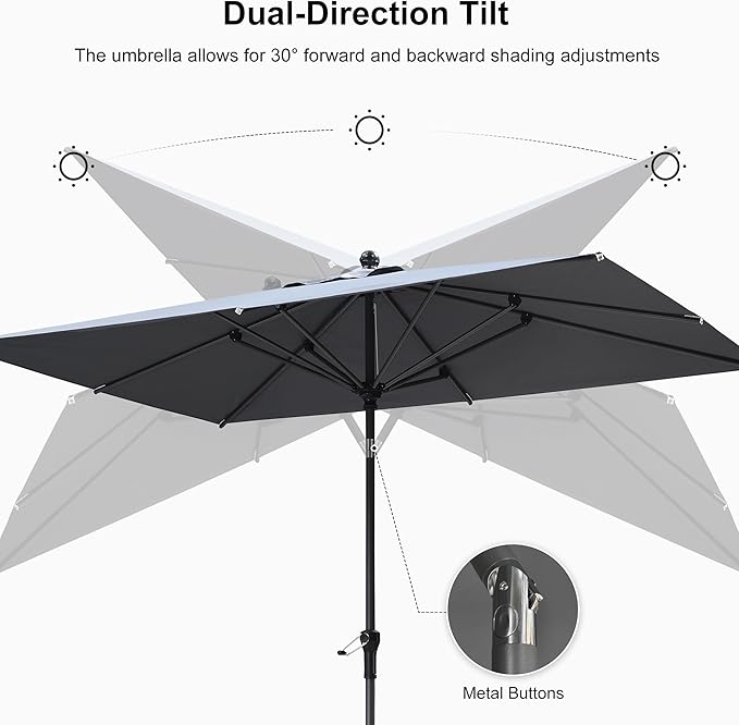 PURPLE LEAF 6' x 4' Rectangular Patio Umbrella Outdoor Table Umbrella Aluminum Frame Market Umbrella Sun Umbrella with 8 Sturdy Ribs & Tilt for Garden Deck Lawn & Pool Light Gray