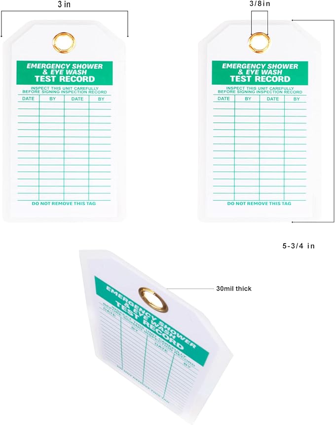 Lionshop Heavy Duty Inspection Record Tag, Legend Emergency Shower & Eye WASH Test Record, Double-Sided Inspection Tag, 5.75 x 3, 0.375" in Brass Eyelet Size(Pack of 25)