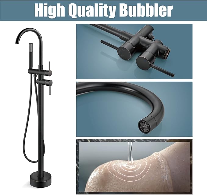 Aolemi Floor Mount Bathtub Faucet Freestanding Tub Filler Standing High Flow Shower Faucets Shower Mixer Taps, Swivel Gooseneck Spout with Cylinder Handheld Oil Rubbed Bronze