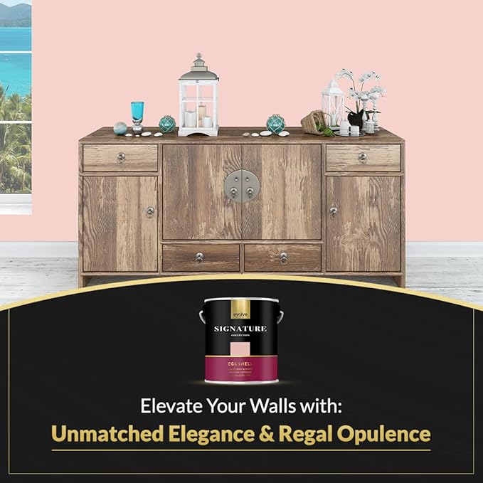 EVOLVE Signature Paint & Primer: Luxury Paint & Primer for Indoor & Outdoor Surfaces, Minimal Odor, Eggshell Sheen (Flamingo Pink, 1 Gallon)