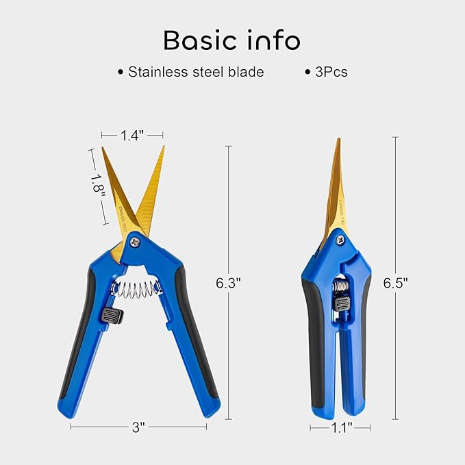 GROWNEER 6 Packs 6.5 Inch Pruning Shears with Curved Blades Trimming Scissors For Gardening Hand Pruning Snips Titanium Coated Precision Blades