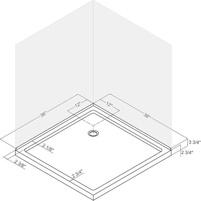 DreamLine SlimLine 36 in. D x 36 in. W x 2 3/4 in. H Corner Drain Double Threshold Shower Base in Black, DLT-1036360-88