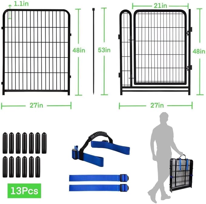 Tall Garden Fences and Borders for Dogs, 48 inch High Garden Fence, 12 Panels Total 26.6 Ft, 21 in Wide Low Threshold Gate. Modular Fencing, Dog Fence Outdoor for Yard. Rabbit Fences