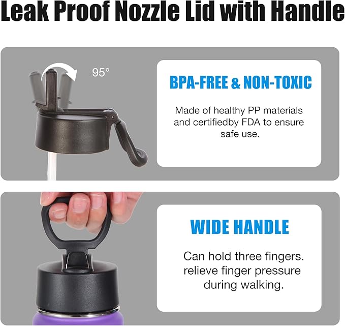 Volhoply 24 Ounce Insulated Water Bottle With Straw Lid,Stainless Steel Wide Mouth Sport Bottles With Handle,Double Wall Vacuum Thermos keep Cold,Reusable Travel Thermal Cups For Holder,Gym(Purple,1)