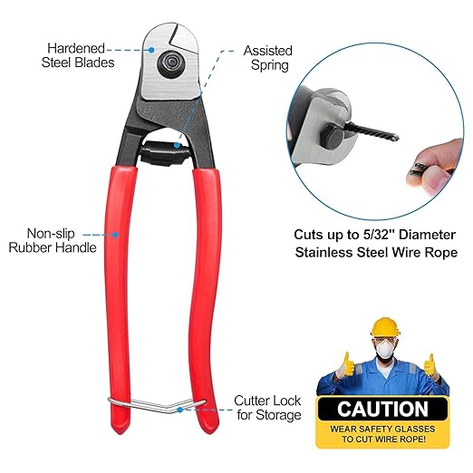 1000FT 1/8" Wire Rope with Cutter, 316 Stainless Steel Wire Cable for Deck Stair Railing, 7x7 Strands Marine Grade Aircraft Cable, 1850lbs Breaking Strength, Black Cable Railing Kits, RG10