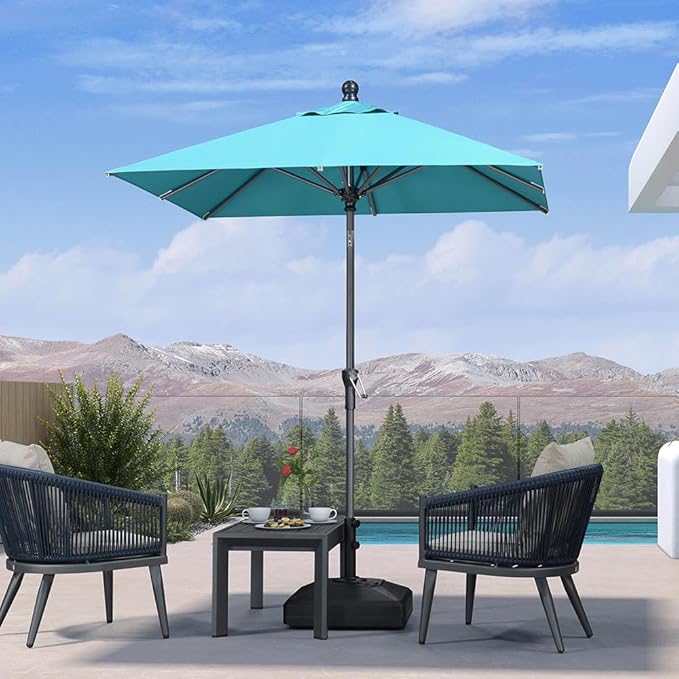 PURPLE LEAF 6' x 6' Square Patio Umbrella Outdoor Table Umbrella Aluminum Frame Market Umbrella Sun Umbrella with 8 Sturdy Ribs Tilt for Garden Deck Lawn Pool Turquoise Blue