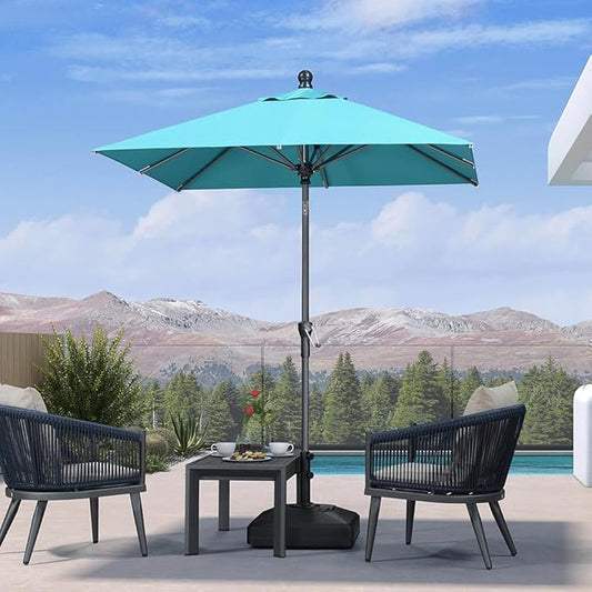 PURPLE LEAF 6' x 6' Square Patio Umbrella Outdoor Table Umbrella Aluminum Frame Market Umbrella Sun Umbrella with 8 Sturdy Ribs Tilt for Garden Deck Lawn Pool Turquoise Blue