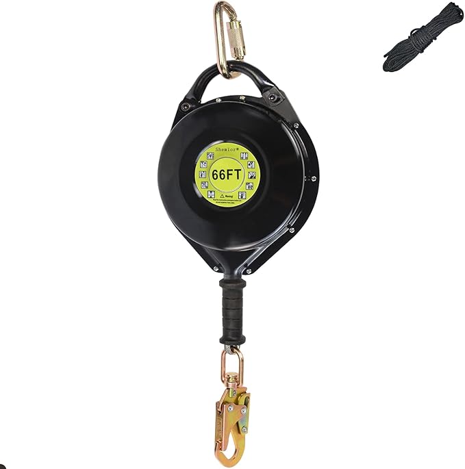[Internal Shock Absorber] Self Retracting Lifeline Shemior 66FT SRL, Retractable Safety Lanyard, No Tangle+Aviation Grade Galvanized Steel Cable, Fall Arrest Roofing Gear, ANSI Compliant
