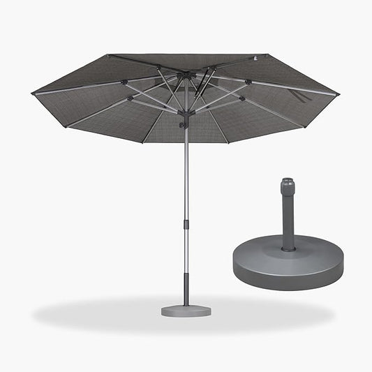 PURPLE LEAF 11.5 FT Semi-Auto Outdoor Patio Umbrella with Base Market Table Sun Umbrellas with 8 Aluminum Sturdy Ribs for Backyard Deck Garden Pool (Silver Pole Gray Canopy)