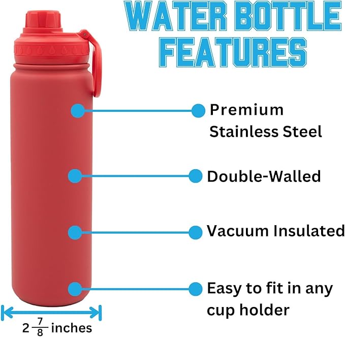 Alabama Roll Tide Water Bottle - Red Double Walled Stainless Steel 24 oz Keeps Drinks Cold or Hot