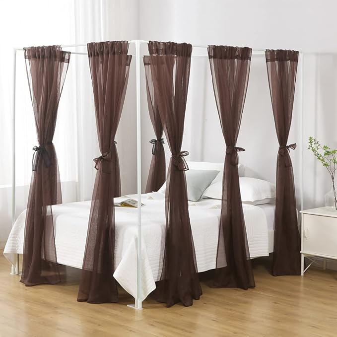 Bed Canopy for Queen Size Bed, Chiffon Princess Canopy for Girls Bed, Canopy Bed Drapes Adults(Coffee)