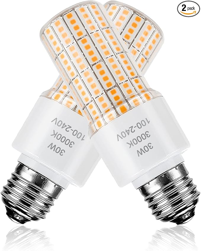 Led Light Bulb Equivalent 250w 2pcs Super Bright Led Bulbs, 3750 Lumen 3000k Warm Daylight White 30w Waterproof Led Corn Light Bulb E26/E27 Medium Base Light Bulb for Outdoor Indoor Garage Backyard