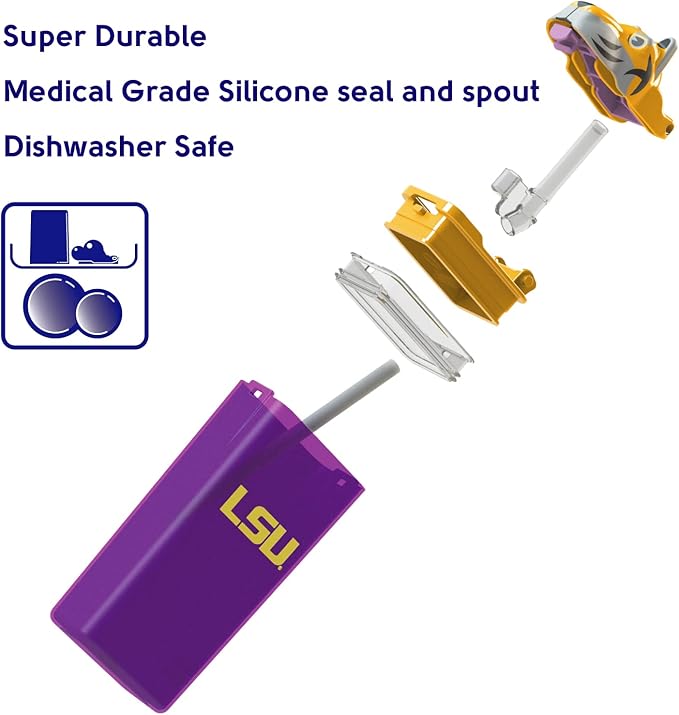 Reusable Water Bottle | Officially Licensed NCAA Sports Bottle | BPA Free | Dishwasher Safe | Tiger Mike Mascot | 12 oz Drink in the Box - Lousiana State University