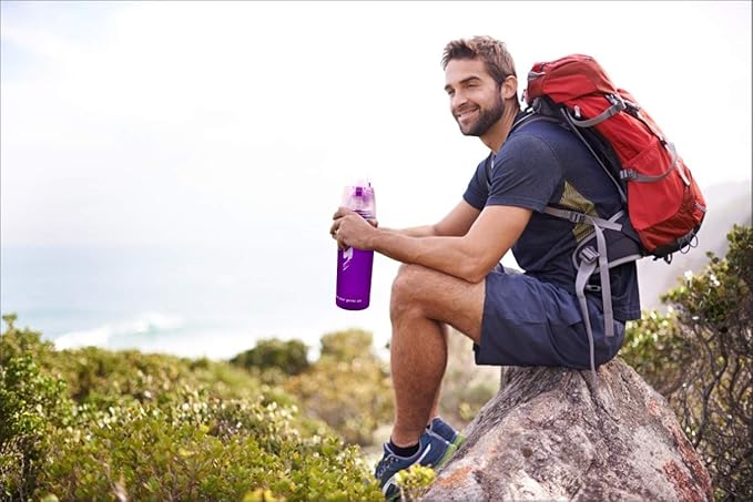 Misting Water Bottle, Spray Mist Sports Bottle for Outdoor Sport Hydration and Cooling Down, BPA-Free Misting Water Bottle with Unique Mist Lock Design (Purple-14oz)