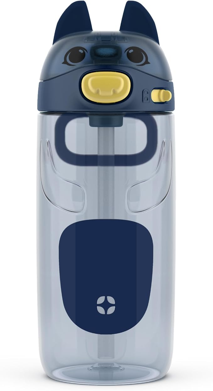 Ello Ellies 16oz Plastic Kids Water Bottle with Straw and Built-in Carrying Handle and Leak-Proof Locking Lid for School backpack, Lunchbox and Outdoor Sports