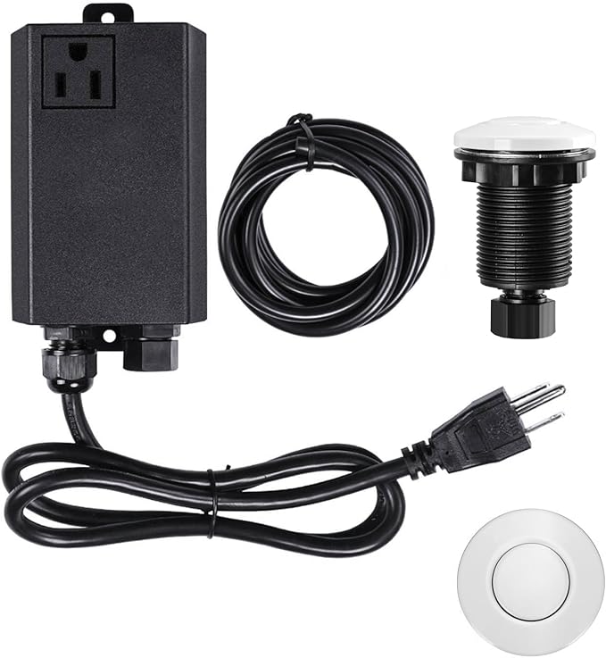 Garbage Disposal Air Switch Kit Single Outlet Sink Top Waste Disposal Short Stainless Steel White On/Off Air Button Food and Waste Disposals Part by Etoolcity