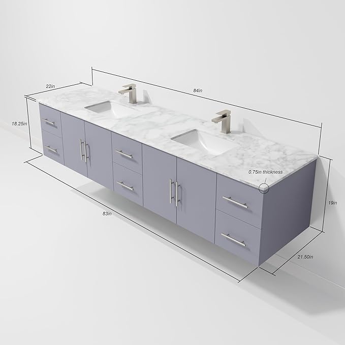 Sonoma 84 in. W x 22 in. D Dark Grey Double Bath Vanity and Carrara Marble Top