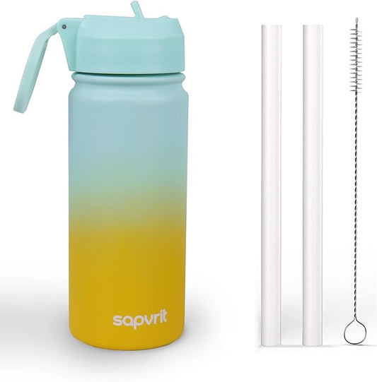 Kids Water Bottle, 16OZ Water Bottles Kids with Straw, Stainless Steel Vacuum Double Wall Insulated cup, Kids Water Bottle for School, Gifts for Boys (GREEN YELLOW, 16OZ)