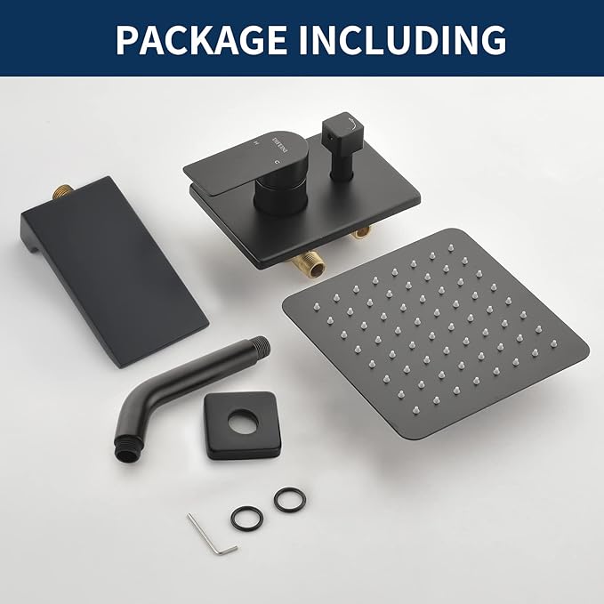 Tub and Shower Faucet Set Matte Black Shower System Trim Kit with Rough in Valve Shower Tub Kit Combo Wall Mount 33019B