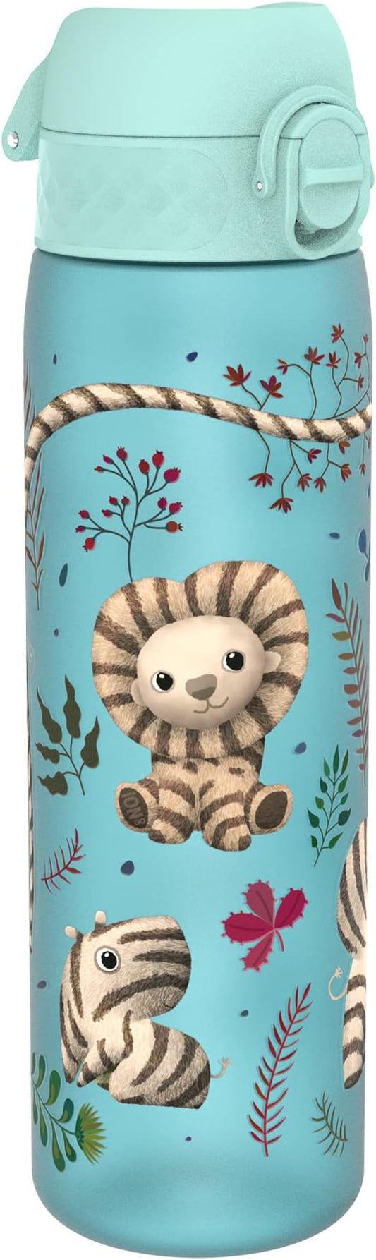 Ion8 Water Bottle, 500 ml/18 oz, Leak Proof, Easy to Open, Secure Lock, Dishwasher Safe, BPA Free, Hygienic Flip Cover, Carry Handle, Easy Clean, Odor Free, Carbon Neutral, Blue, Zebra Fans Design