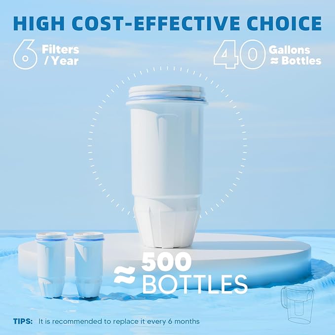 Water Filter Replacement Compatible with Zero Pitcher and Dispenser ZR-001 ZR-017 ZR-004 ZP-006 ZD-013 ZS-008, 5-Stage Filter System Fit for Zero Water Filter, 2 Pack