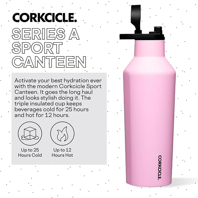 Corkcicle Sport Canteen Insulated Tumbler, Sun-Soaked Pink, 32 oz – Reusable Water Bottle Keeps Beverages Cold for 25 Hours & Hot 12 Hours – Cupholder Friendly Tumbler with Screw-On Cap