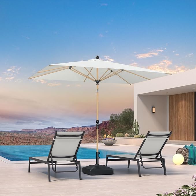 PURPLE LEAF 6' x 9' Market Umbrella Outdoor Table Umbrella Aluminum Patio Umbrella with Push Button Tilt & 8 Sturdy Ribs and Crank Rectangular Sun Umbrella for Pool Backyard Beach, Cream