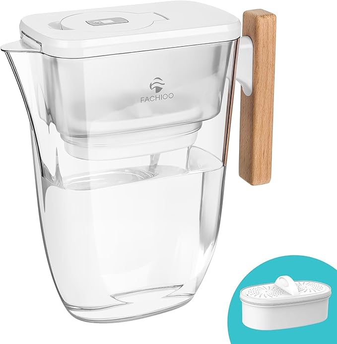 Water Filter Pitcher, 200-Gallons Long-Life 10-Cup Pitcher with 1 Filter, 5X Times Lifetime, Reduces PFAS, PFOA/PFOS, Fluoride, Chlorine, Rust, Microplastics, BPA Free, Clear, Lasts 3 Months