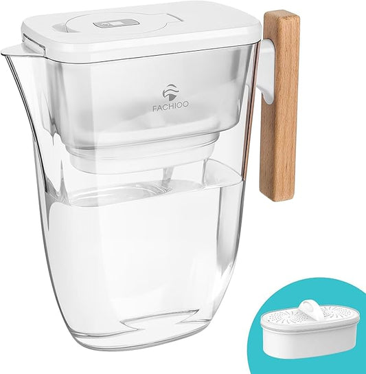 Water Filter Pitcher, 200-Gallons Long-Life 10-Cup Pitcher with 1 Filter, 5X Times Lifetime, Reduces PFAS, PFOA/PFOS, Fluoride, Chlorine, Rust, Microplastics, BPA Free, Clear, Lasts 3 Months