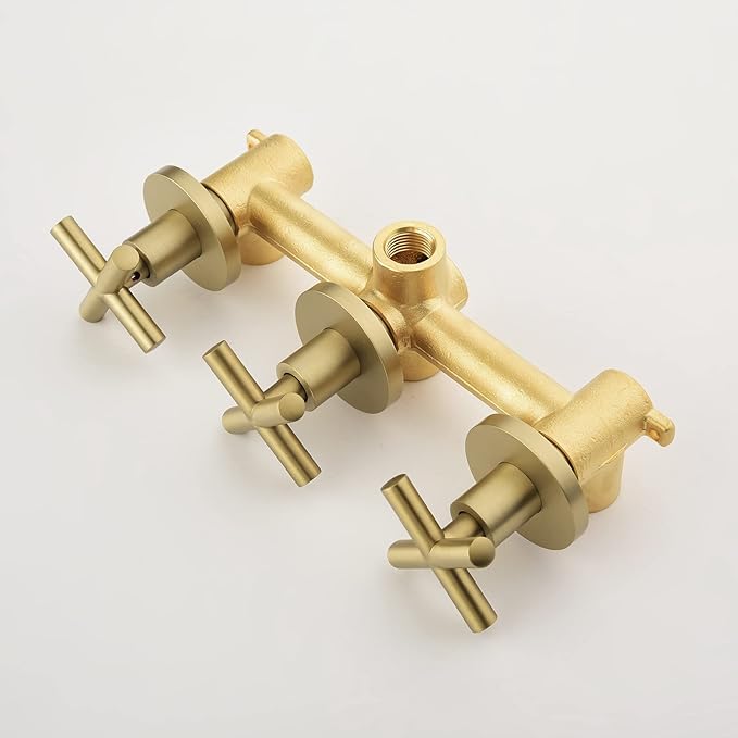 3 Handles Shower Faucet Set with Tub Spout Bathtub Shower Faucet Combo Set Shower System Complete Tub and Shower Trim Kit Brushed Gold