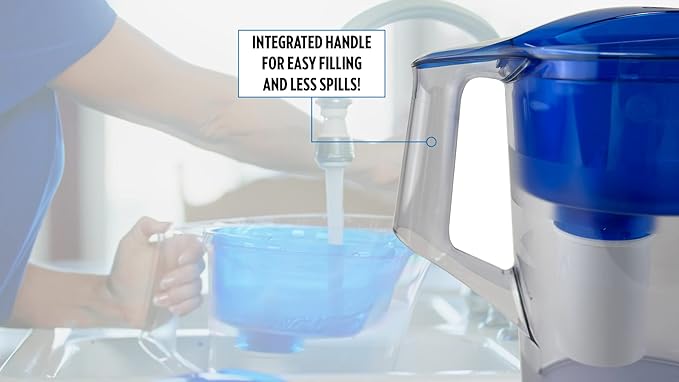 New Wave Enviro Alkaline Plus Water Filter Pitcher with Lead Removal, BPA Free Fridge Friendly Design, 64 Gallon Filter Life, 3.5 Liter Capacity with Integrated Handle, Blue