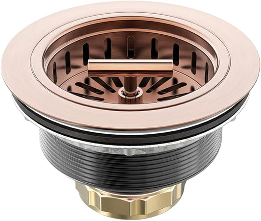KONE Copper Sink Drain 3.5 Inch Kitchen Sink Drain Assembly Stainless Steel Sink Strainer Sink Stopper Antique Copper Basket Strainer for 3-1/2 Inch Commercial Kitchen Sink