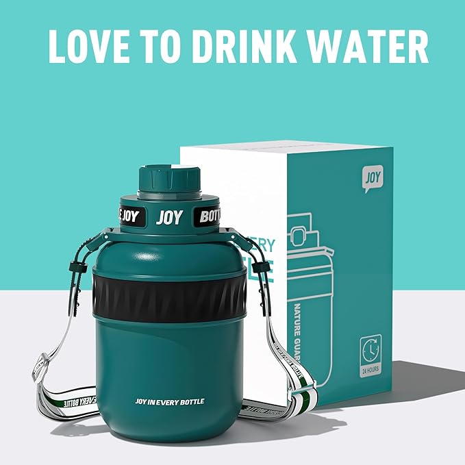 Stainless-Steel Water Bottle: Leakproof Lid, Perfect Sip, Double Insulated, Eco-Friendly, Dishwasher Safe & Stylish Strap (Forest, 32 oz)