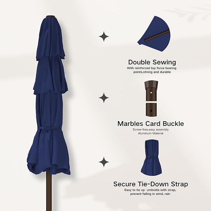 Kingdura 9ft 3-Tier Patio Umbrella, Outdoor Table Umbrella with Easy Crank & Tilt, 8 Reinforced Ribs, UV Protection for Deck, Pool, Market, Backyard (Navy blue)