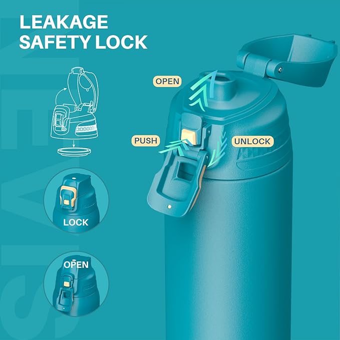 Insulated Sports Water Bottle, Stainless Steel Water Bottles with Locking Flip Top Lid, Insulated Bottle with Double-Wall Vacuum Insulation for Fitness and Outdoor Enthusiasts