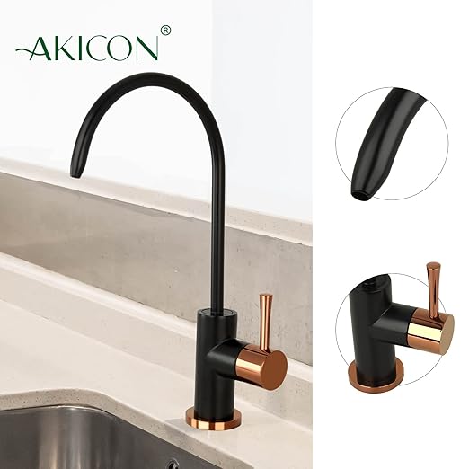 Kitchen Water Filter Faucet Fits Most Reverse Osmosis Units or Water Filtration System in Non-Air Gap, Only for Cold Water (Matte Black and Rose Gold)