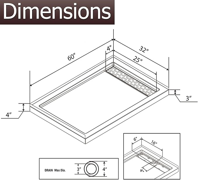 MORVANO 32 x 60 Shower Base with Right Drain and Removable Stainless Cover,Shower Pan Kit Non-Slip in White,Acrylic Shower Base for Bathroom