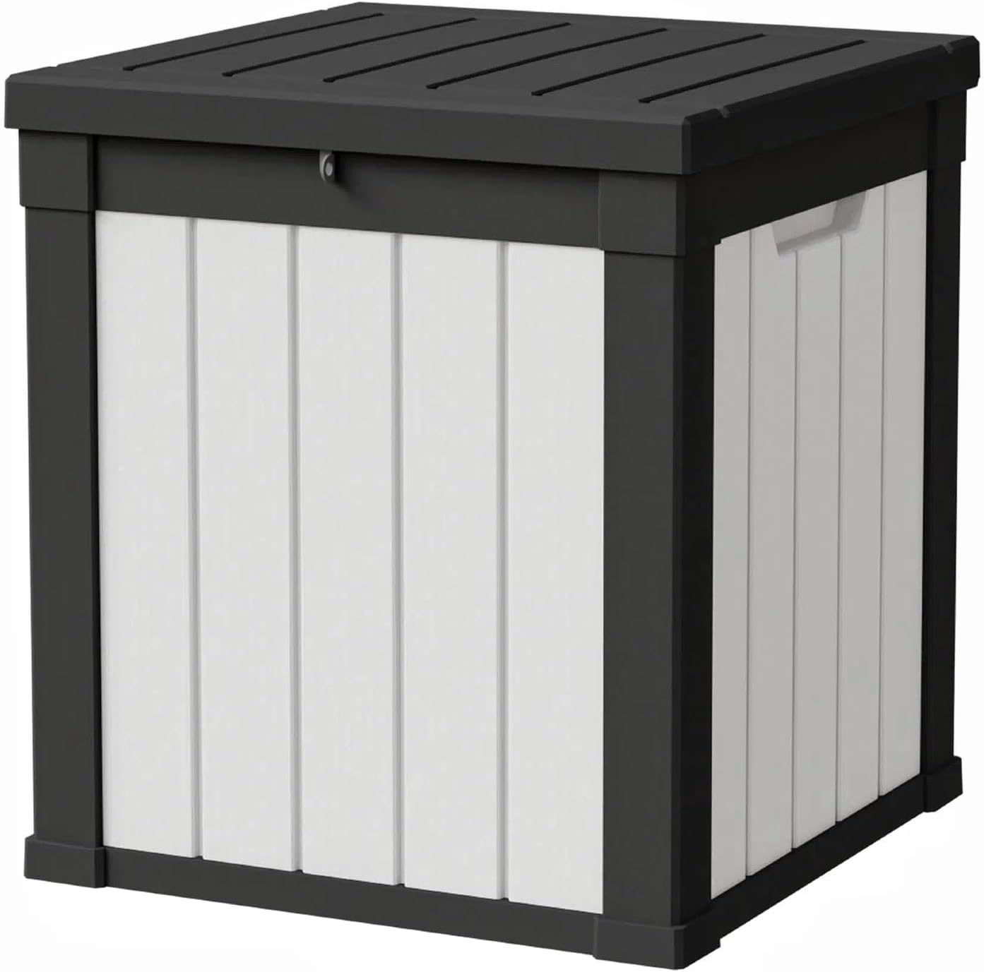 50 Gallon Storage Box, Waterproof Deck Box for Indoor & Outdoor Use, Lockable Pool Storage Bin for Package Delivery, Outdoor Bench for Patio Cushions, Garden Tools, Backyard, Black & White