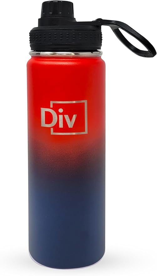 Sports Water Bottle - 22 oz., 3 lids, Stainless Steel Gym & Sports Water Bottle, Leak Proof, Double Walled, Insualted, Thermos Flask (Red-Blue)