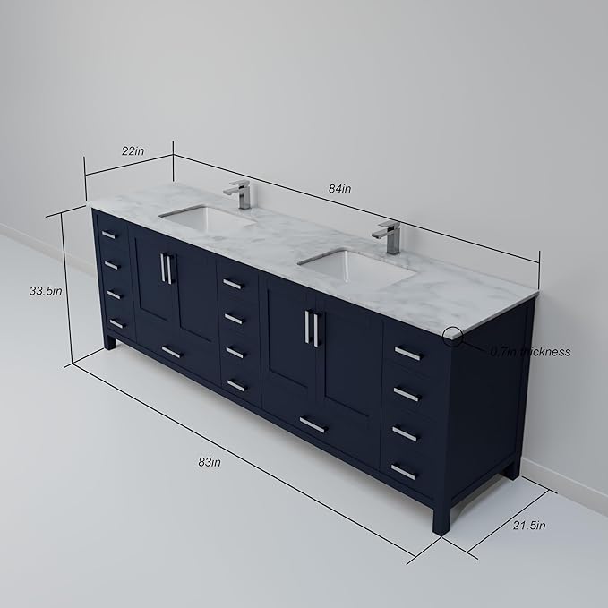 Big Sur 84 in. W x 22 in. D Navy Blue Double Bath Vanity and Carrara Marble Top