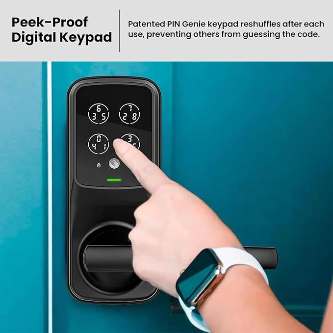 Lockly Secure Plus, Bluetooth Smart Door Lock, Keyless Entry Door Lock with Handle, PIN Genie® Keypad, 3D Biometric Fingerprint Sensor, Auto Lock