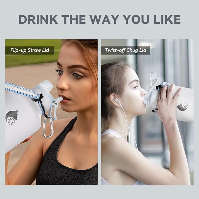 Insulated Water Bottle 64 oz, Double Walled Vaccum Stainless Steel Half Gallon Water Bottle with Straw and Handle, 2-in-1 (Straw & Spout) Water Flask Jug Lid for Gym and Outdoor Sports